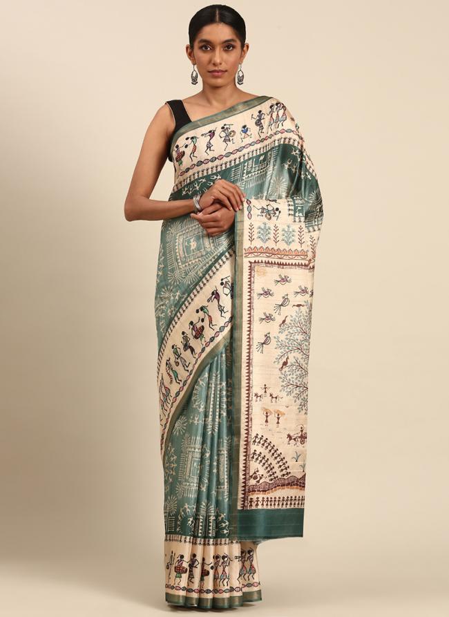 Cotton Blue Casual Wear Printed Saree